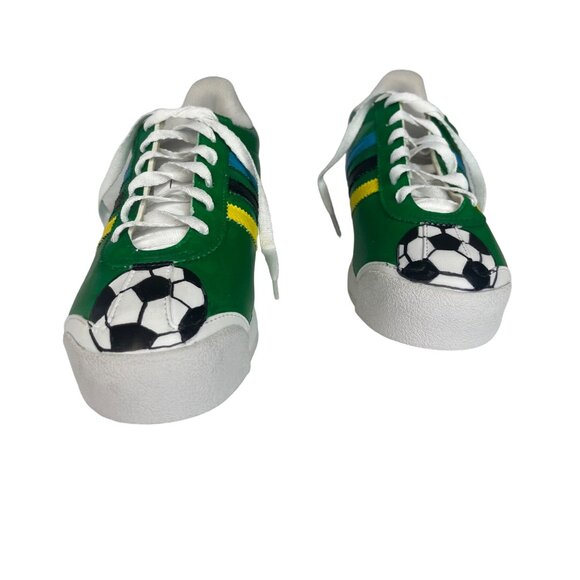 Adidas Custom Hand Painted Soccer Themed Sneakers Green Size 6.5 - Picture 4 of 13